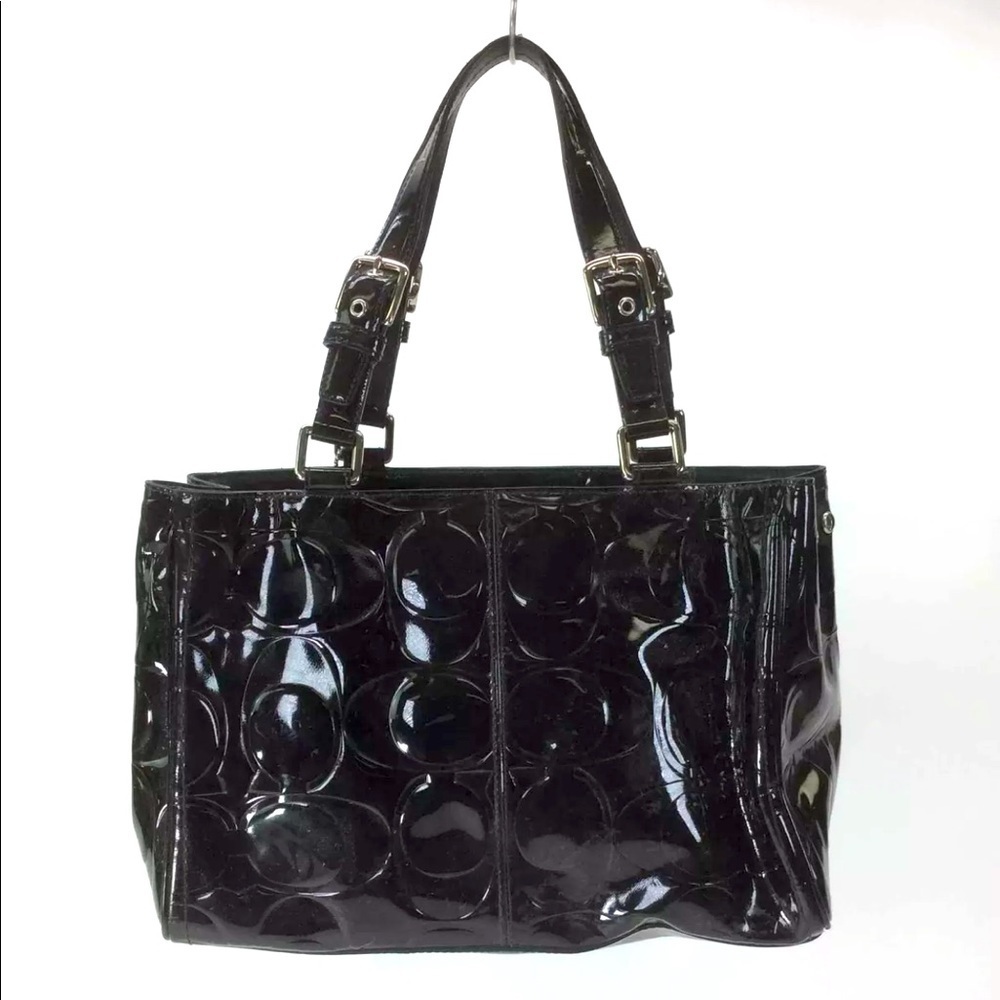 Coach Monogrammed Embossed Black patent leather